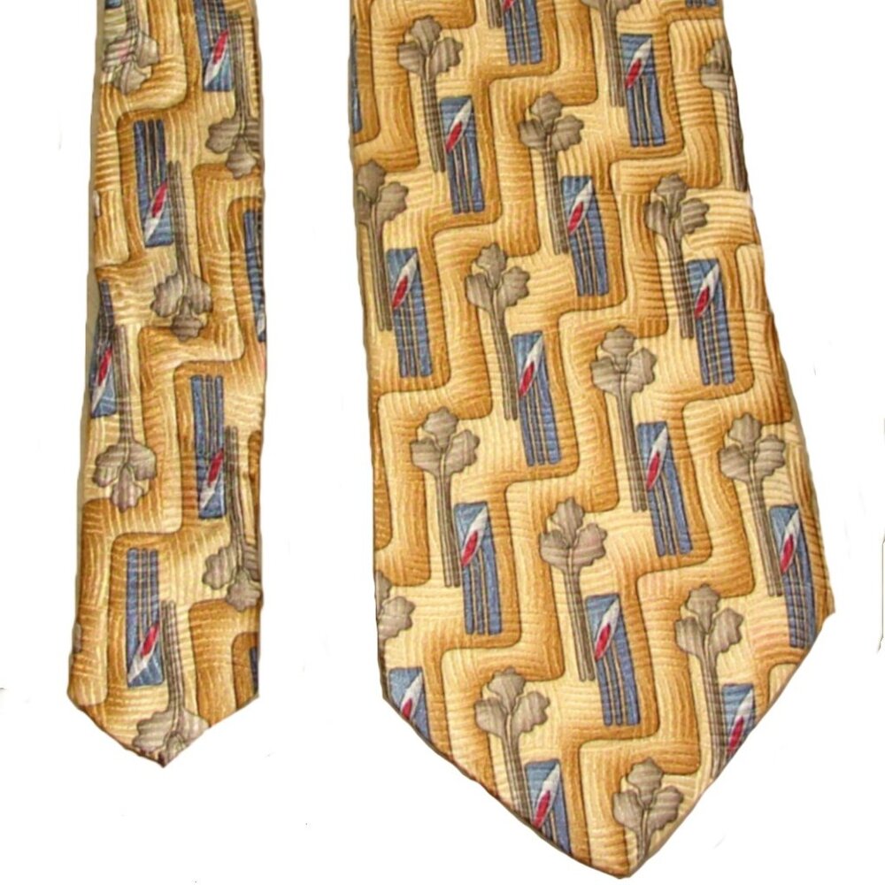 Robert Talbott Studio SILK TIE, Yellow Abstract, 58" Long, Mens, USA